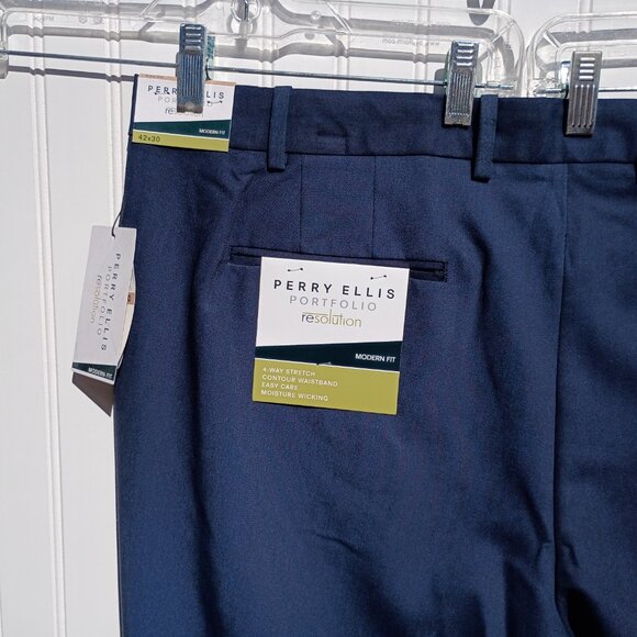 PERRY ELLIS Dress Pants Men's 42 x 30 Blue Slacks Modern Fit Portfolio Easy Care - Picture 3 of 14
